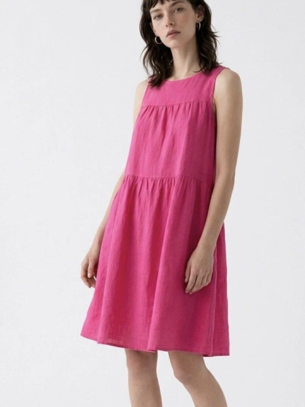 BELLAUMBRA Fuchsia 100% Linen Italian Sleeveless Shift Dress Sz S